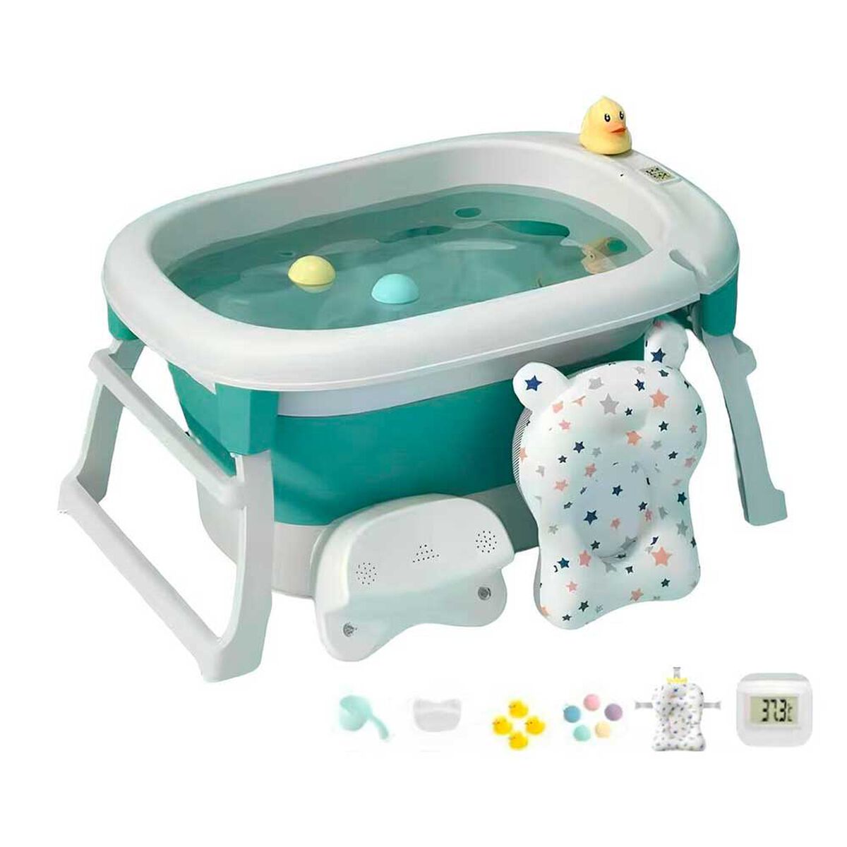 Bañera con Cojin Termómetro y más Accesorios Verde Lubabycas