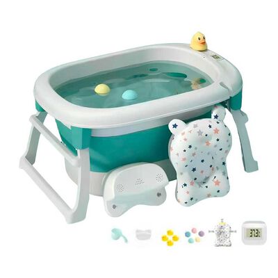 Imagen 1 del producto Bañera con Cojin Termómetro y más Accesorios Verde Lubabycas