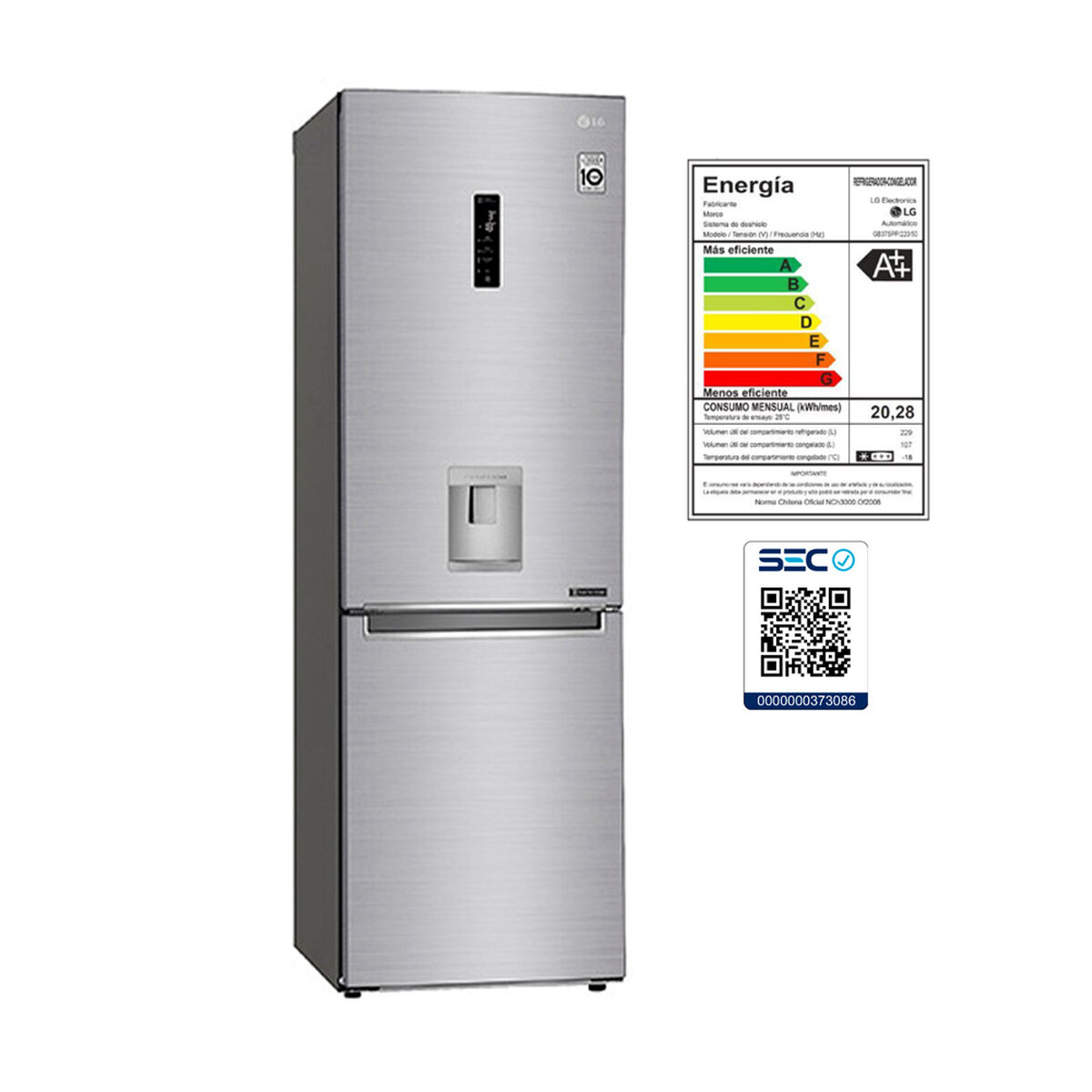 Refrigerador No Frost LG GB37SPP 336 lts.