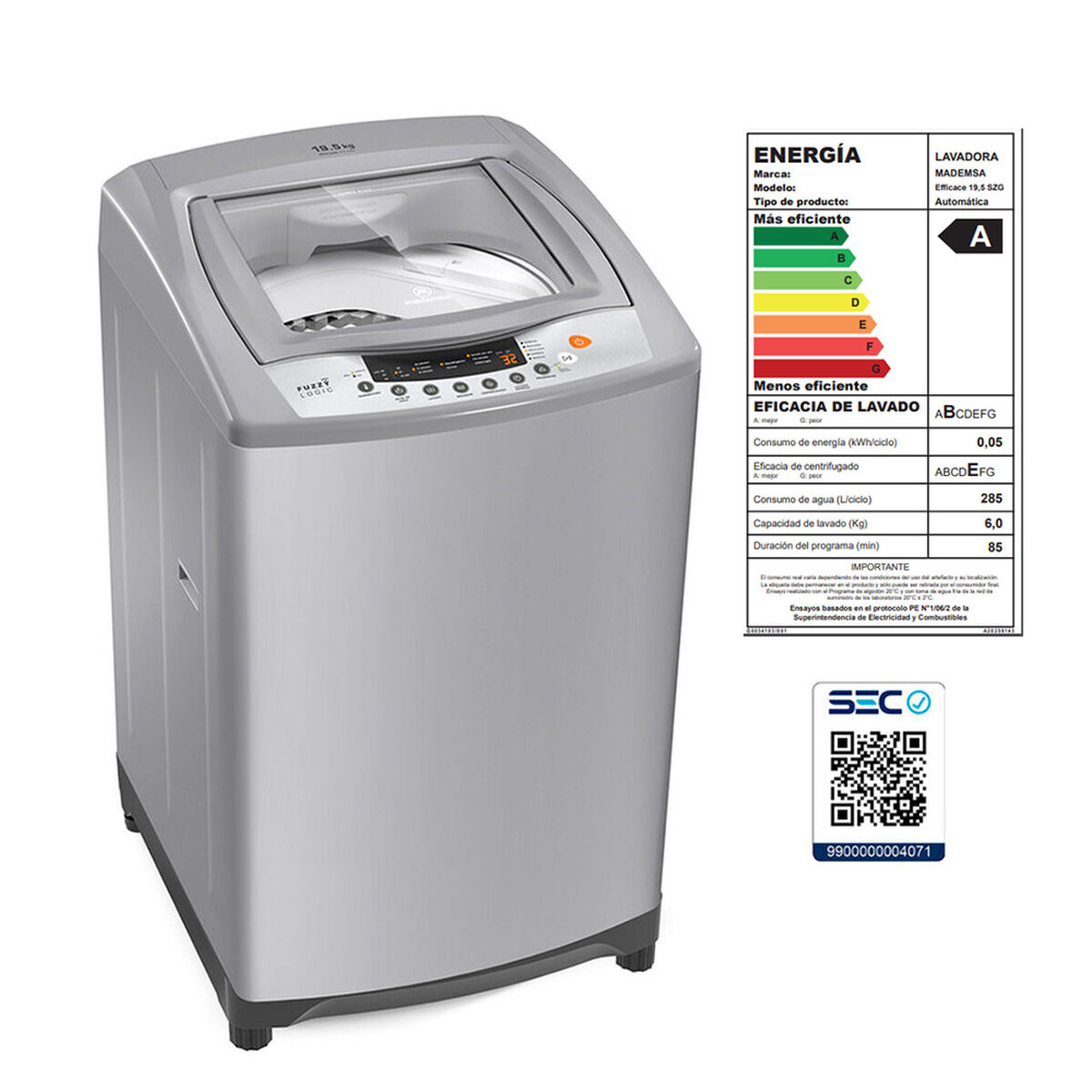 Lavadora Automática Mademsa Efficace 19.5SZG 19,5 kg
