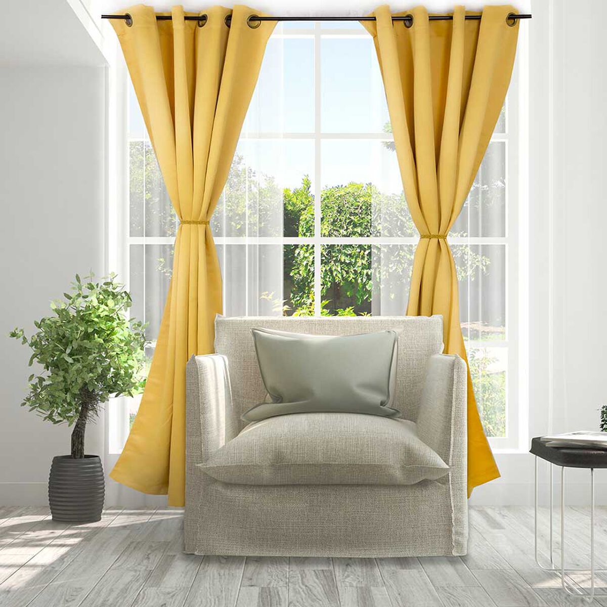 Cortina Blackout Tejido Doral Victoria 220 x 140 cm 8 Piezas Mostaza