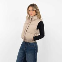 Parka Puffa Sin Mangas Mujer Icono Camel, Crudo, Negro