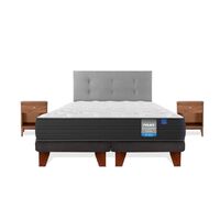 Cama Europea Europedic Dual King + Respaldo Royal Gris + Velador Atenas