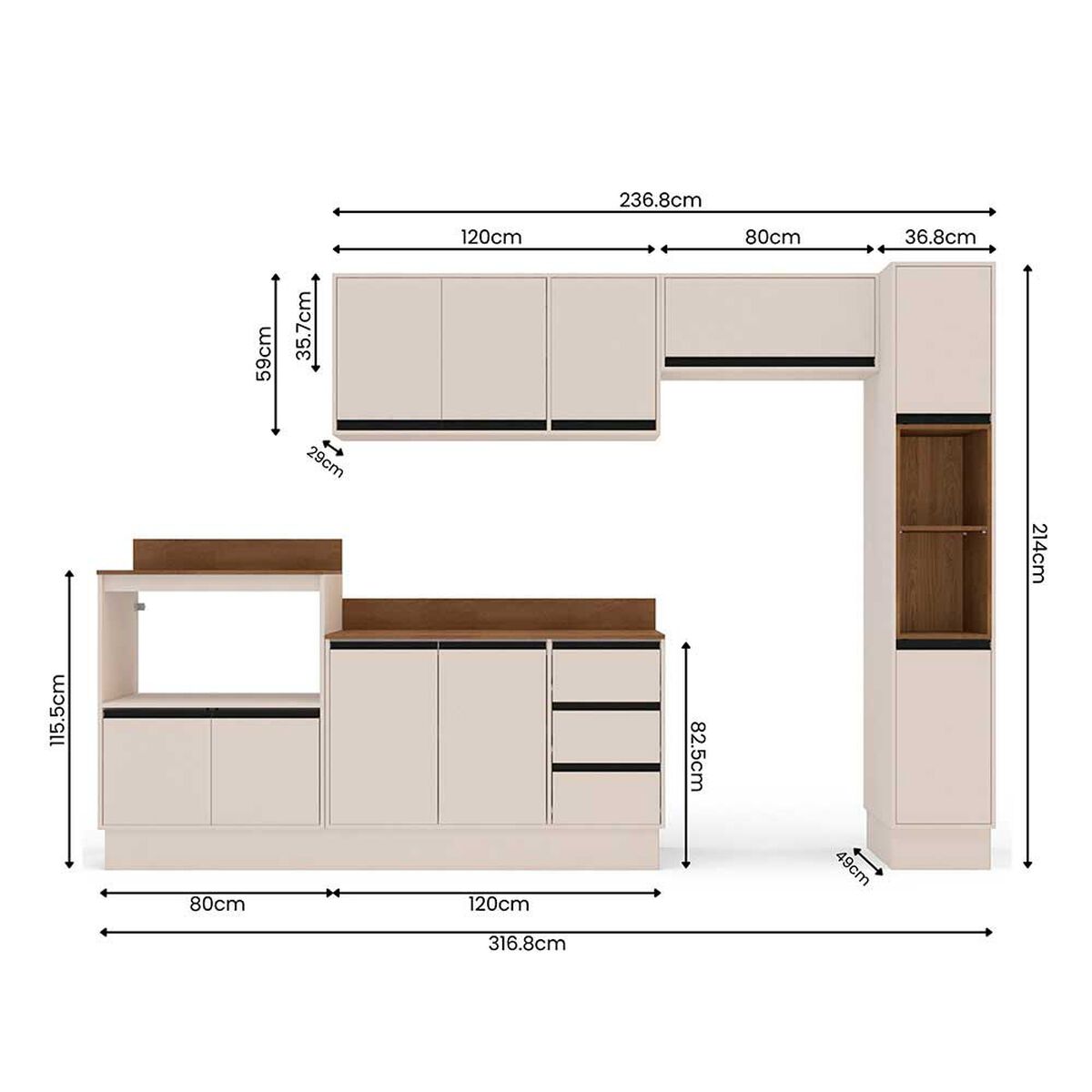 Kit Cocina Modular Premier Vekkahome 10 Puertas 3 Cajones Beige