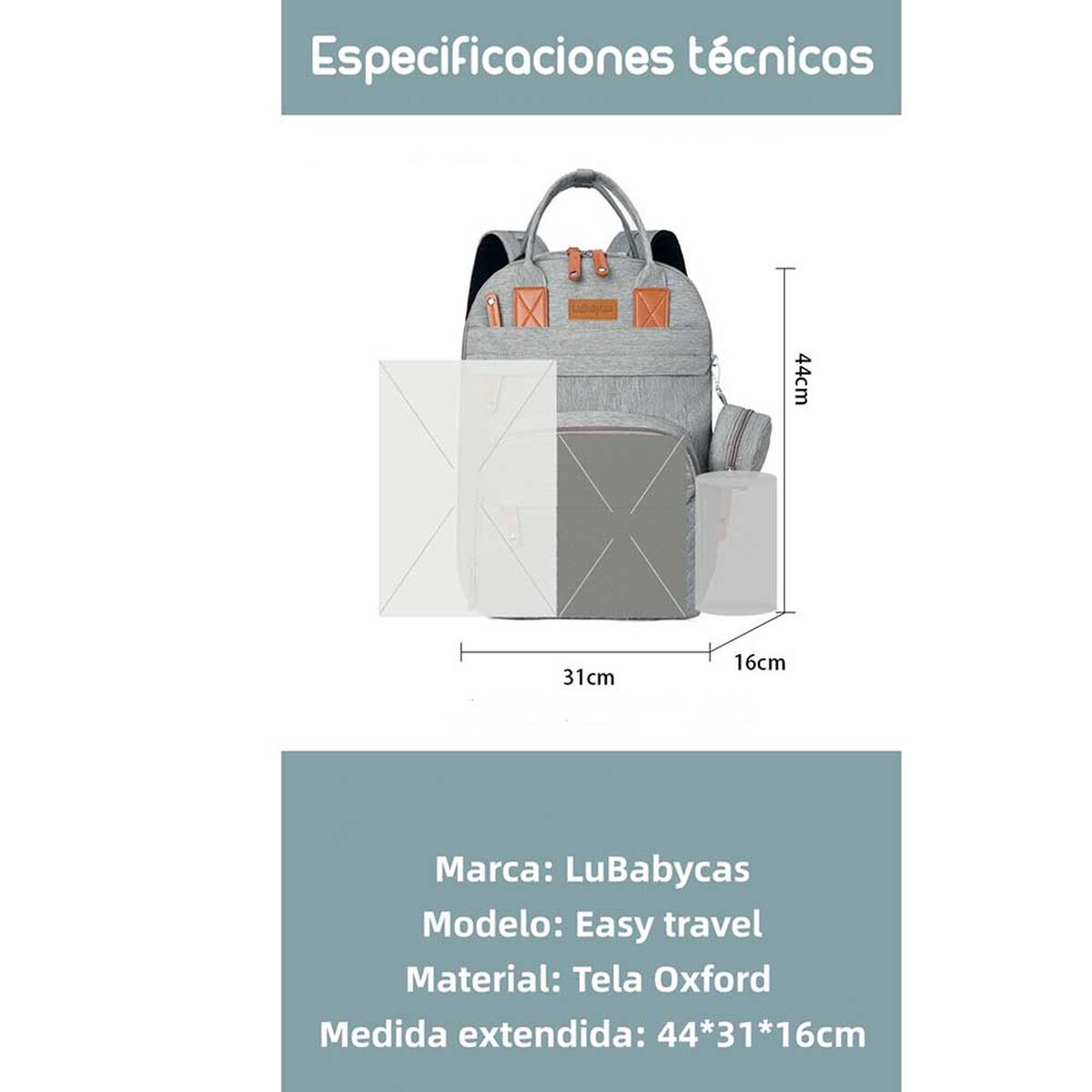 Mochila Maternal con Monidero y Colgador Lubabycas Negra