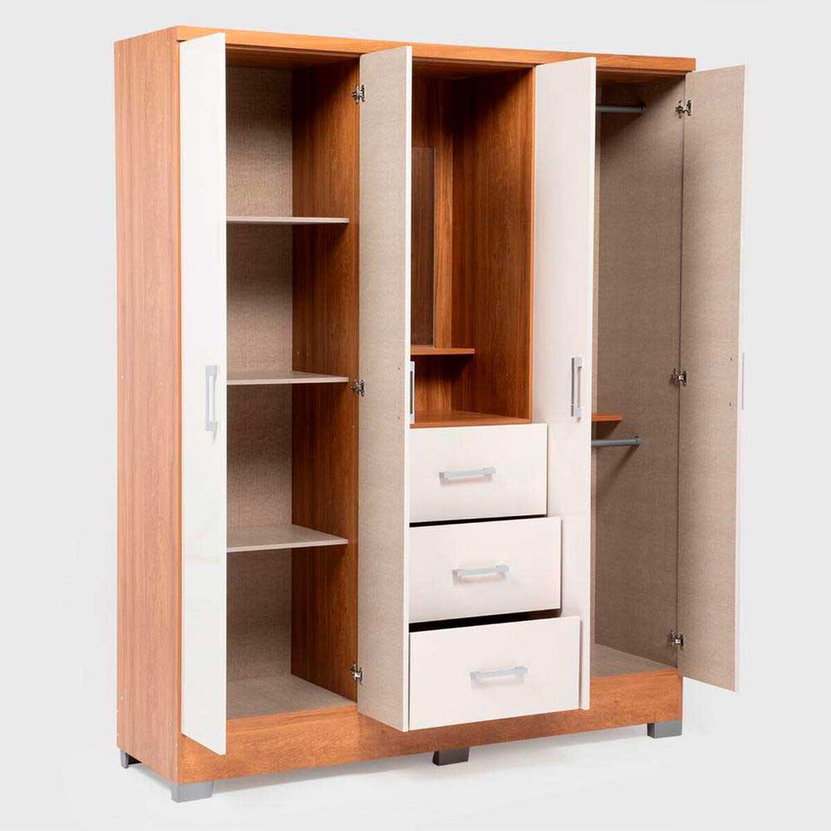 Cl&oacute;set con Tocador y Espejo Roca Olivia 4 Puertas 3 Cajones Vainilla