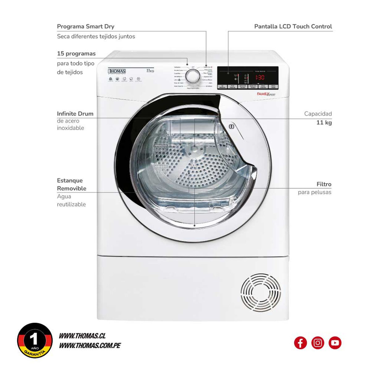 Secadora de Ropa Thomas TH-D11KCBC 11 kg. Condensación con Bomba Calor