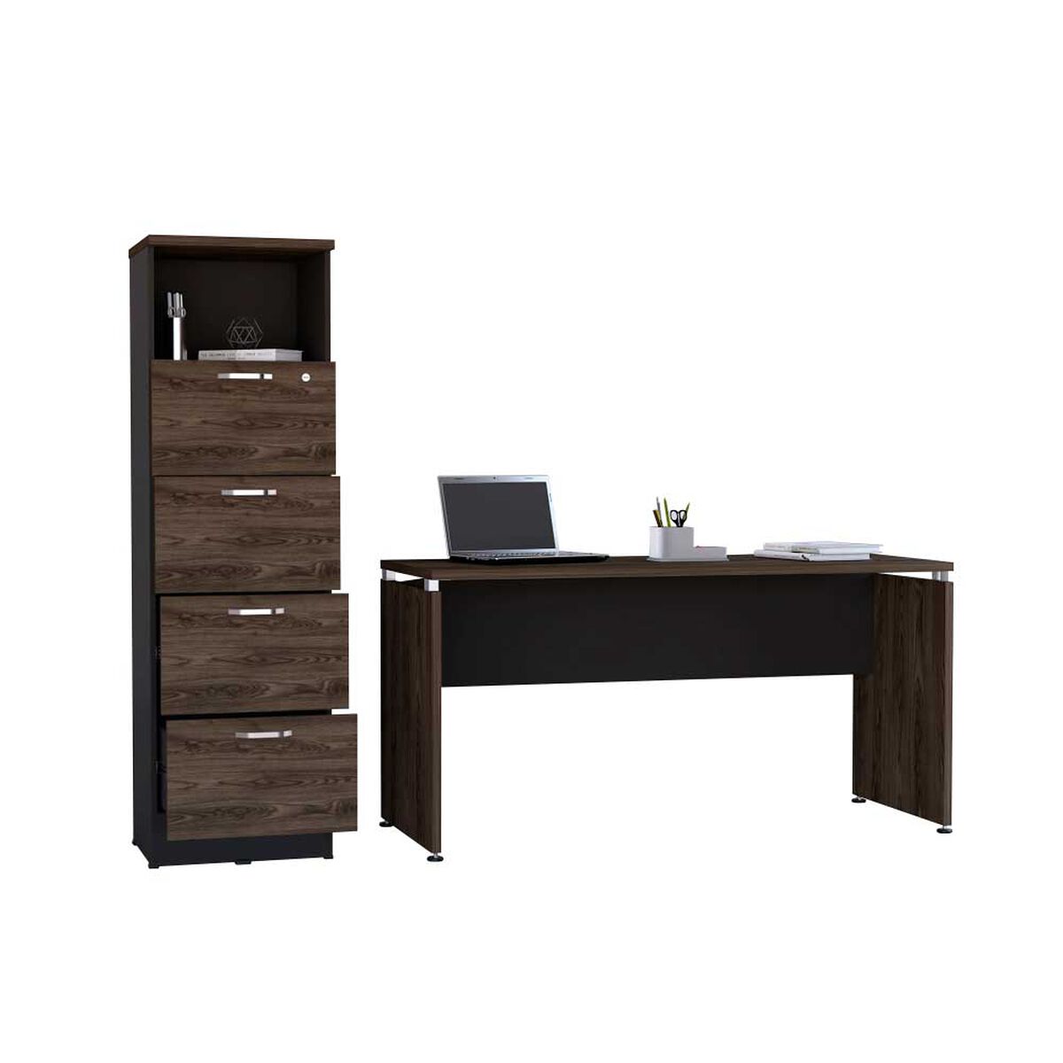 Combo Escritotio + Archivador 4 Puertas TuHome Home Office Negro Soft-Co&ntilde;ac