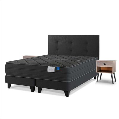 Imagen 1 del producto Cama Europea Flex Base Dividida 2 Plazas Black + Respaldo + 2 Veladores