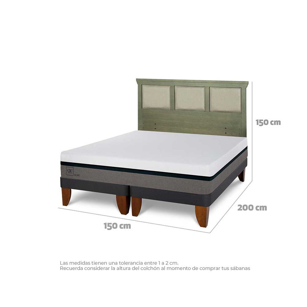 Cama Europea CIC Base Dividida 2 Plazas Balance + Respaldo Torino Olivo