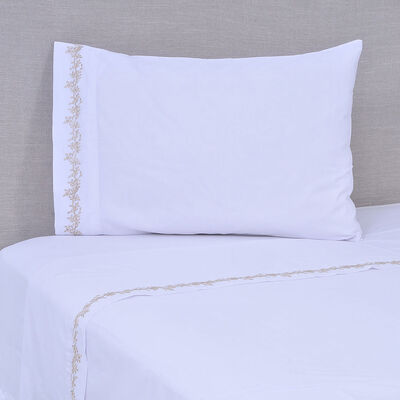 Juego de Sábanas Mashini 180 Hilos 1,5 Plazas Bordado Beige