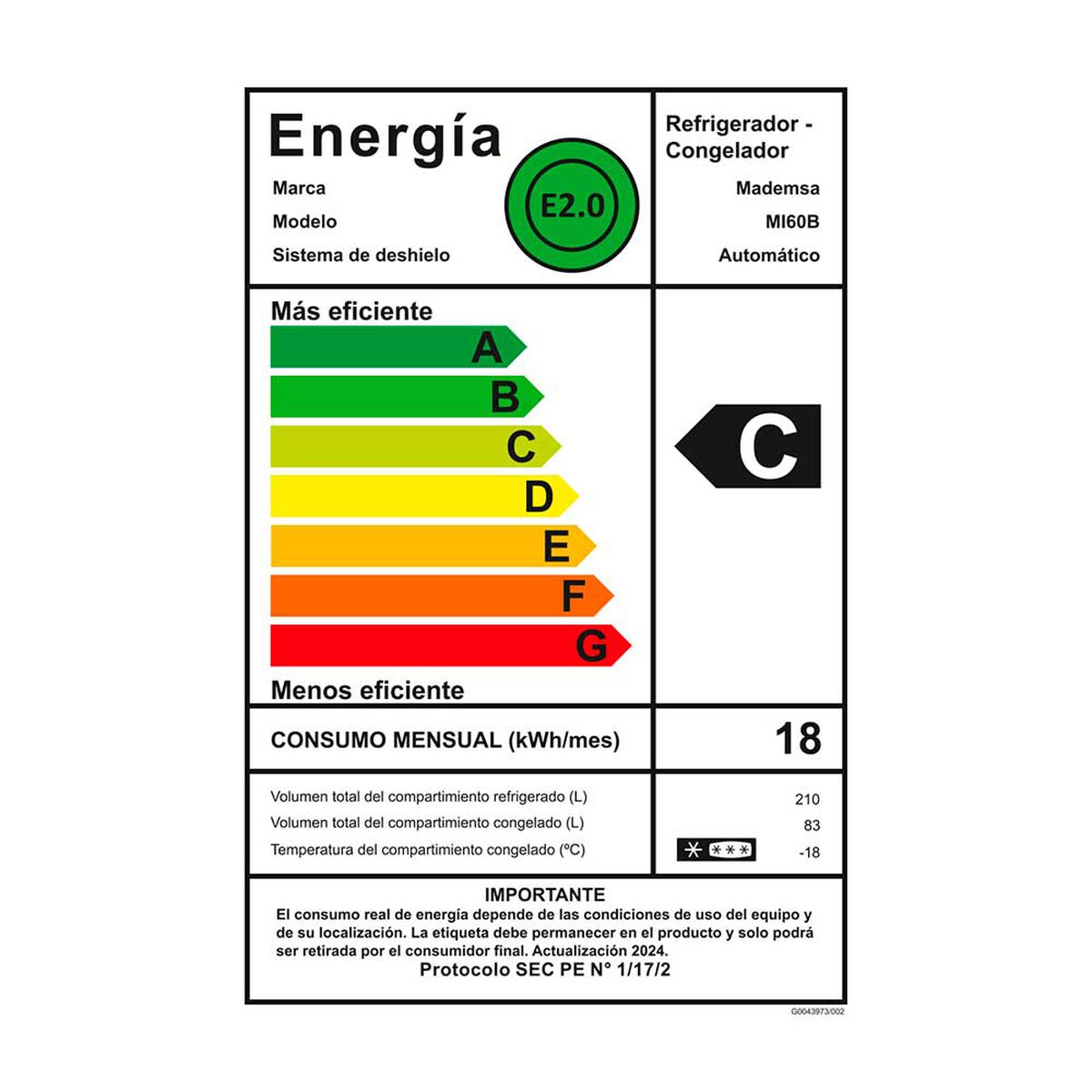Refrigerador No Frost Mademsa MI60B 285 lts.