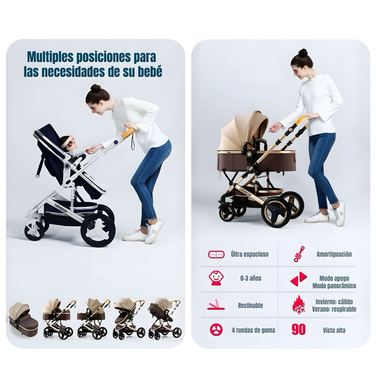 Coche Cuna Moisés con Accesorios Lubabycas Burdeos