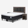 Cama Europea Rosen Base Dividida 2 Plazas New style 6 + Respaldo Rachel Gris + 2 Veladores