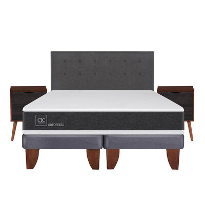 Imagen 1 del producto Cama Europea CIC 2 Plazas  Ortopedic + Respaldo + 2 Veladores Eufrates