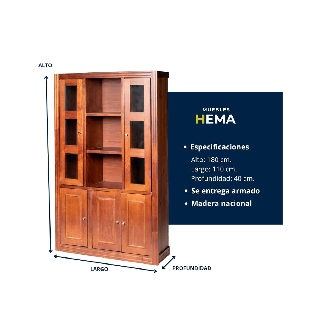 Vitrina Muebles Hema Berl&iacute;n 5 Puertas Nogal