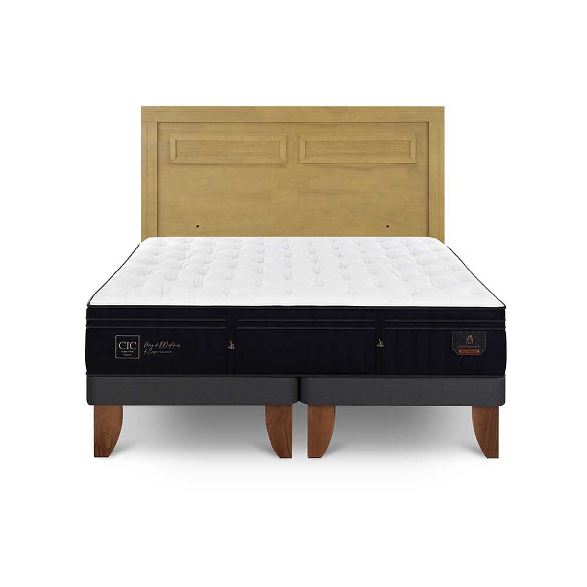 Cama Europea CIC Base Dividida King S&uacute;per Premium + Respaldo Milan Mostaza