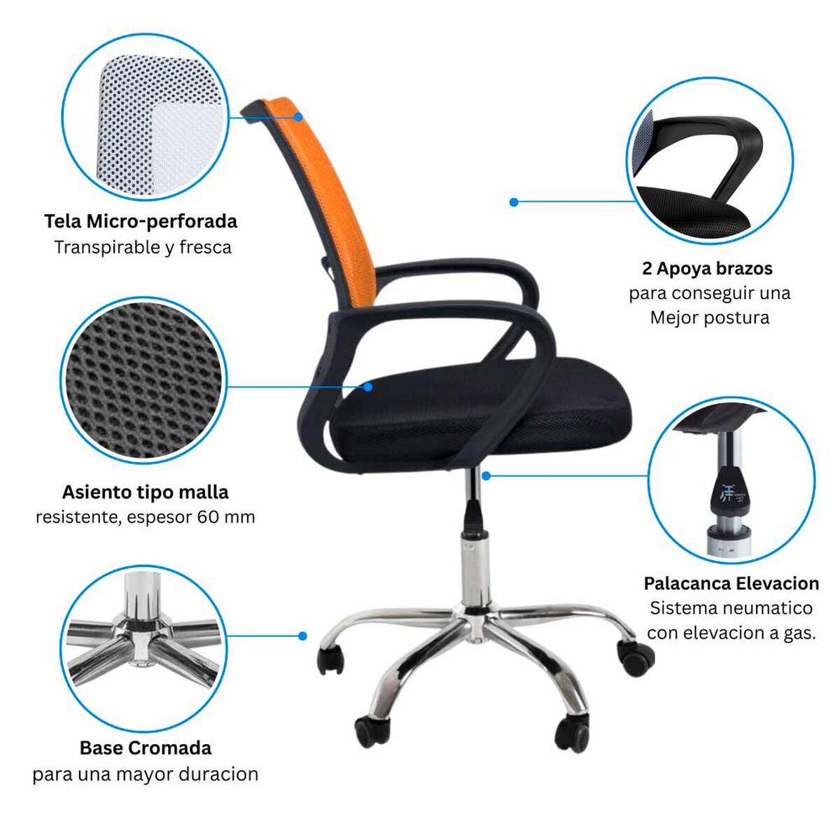 Combo Oficina Escritorio Blanco + Silla New York Negra y Naranjo Arthome
