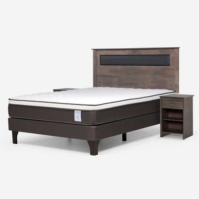 Imagen 2 del producto Cama Europea Rosen 2 Plazas New Style 4 Plus + Respaldo Ferrera Gris + 2 Veladores