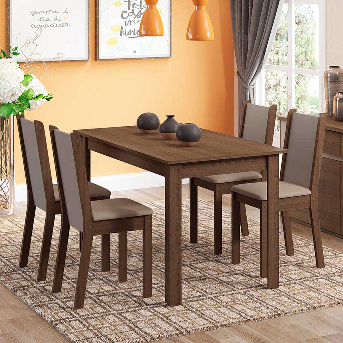 Juego de Comedor Vekkahome Pia Leone 4 Sillas Caf&eacute;