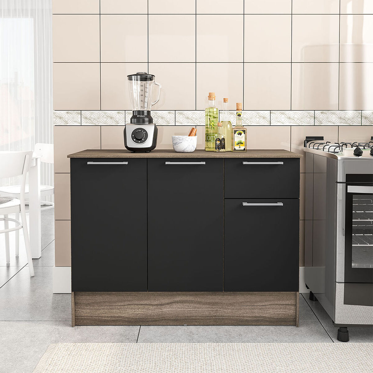 Mueble Base Vekkahome Madri 3 Cajon Negro