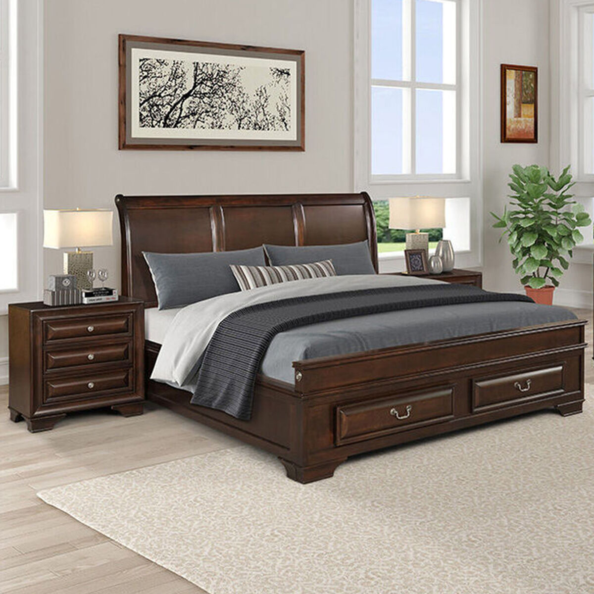 Combo Marquesa Dreams Boston Cherry + Colchón Dreams 2 Plazas+ 2 Veladores Dreams Boston Cherry