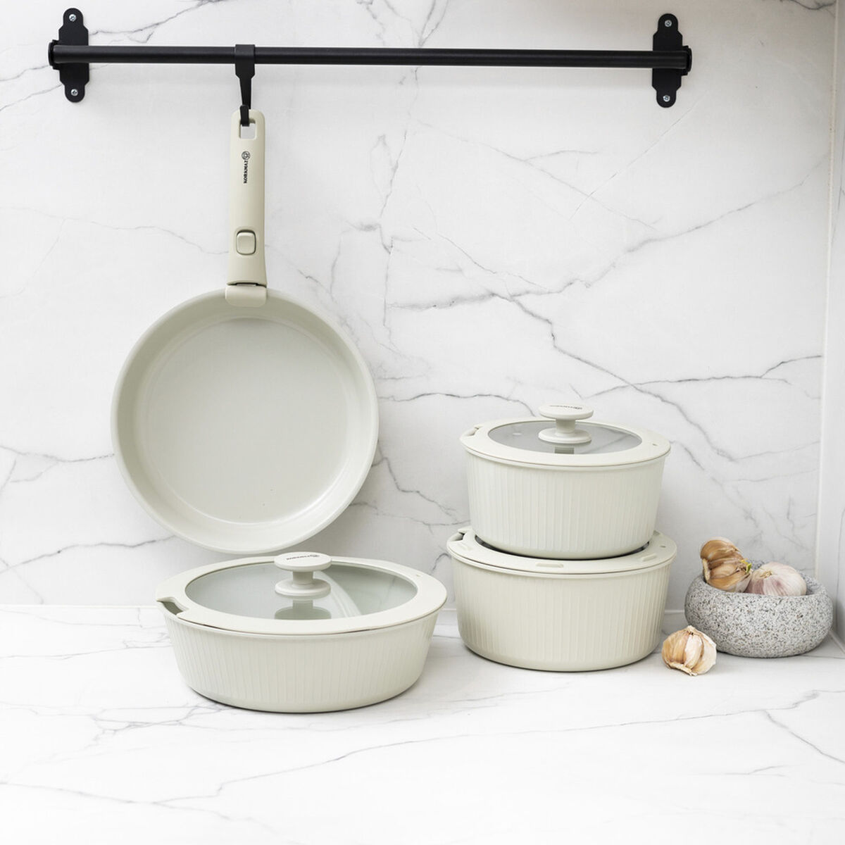 Bater&iacute;a de Cocina Korkmaz Nova Pratika 7 Piezas Beige