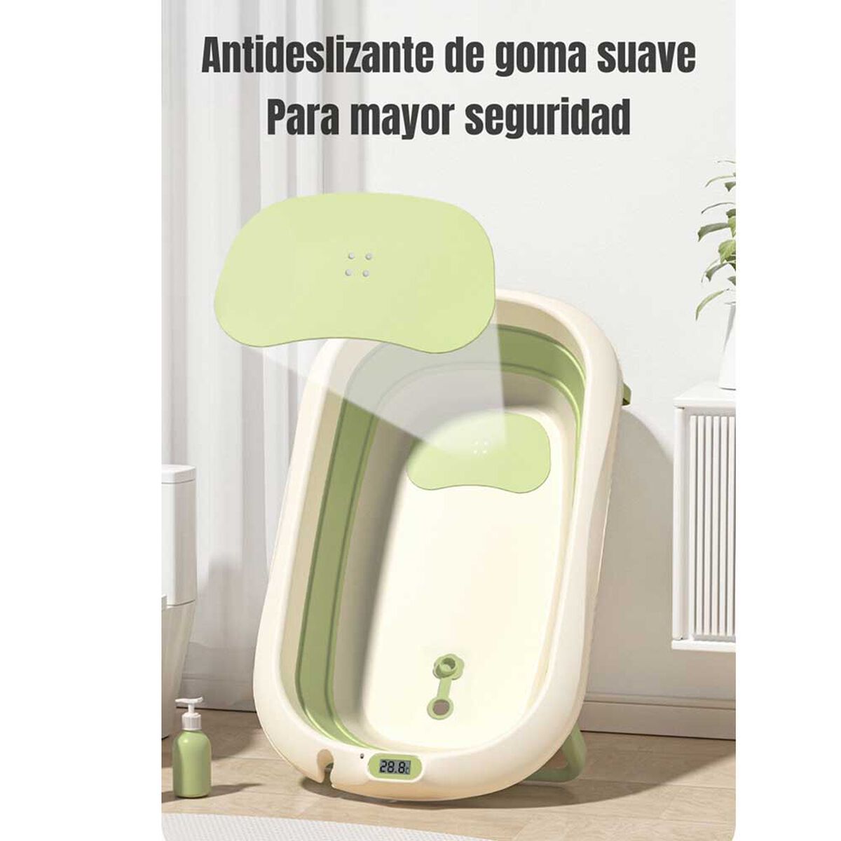 Bañera con Termómetro Cojín Premium Verde LuBabycas
