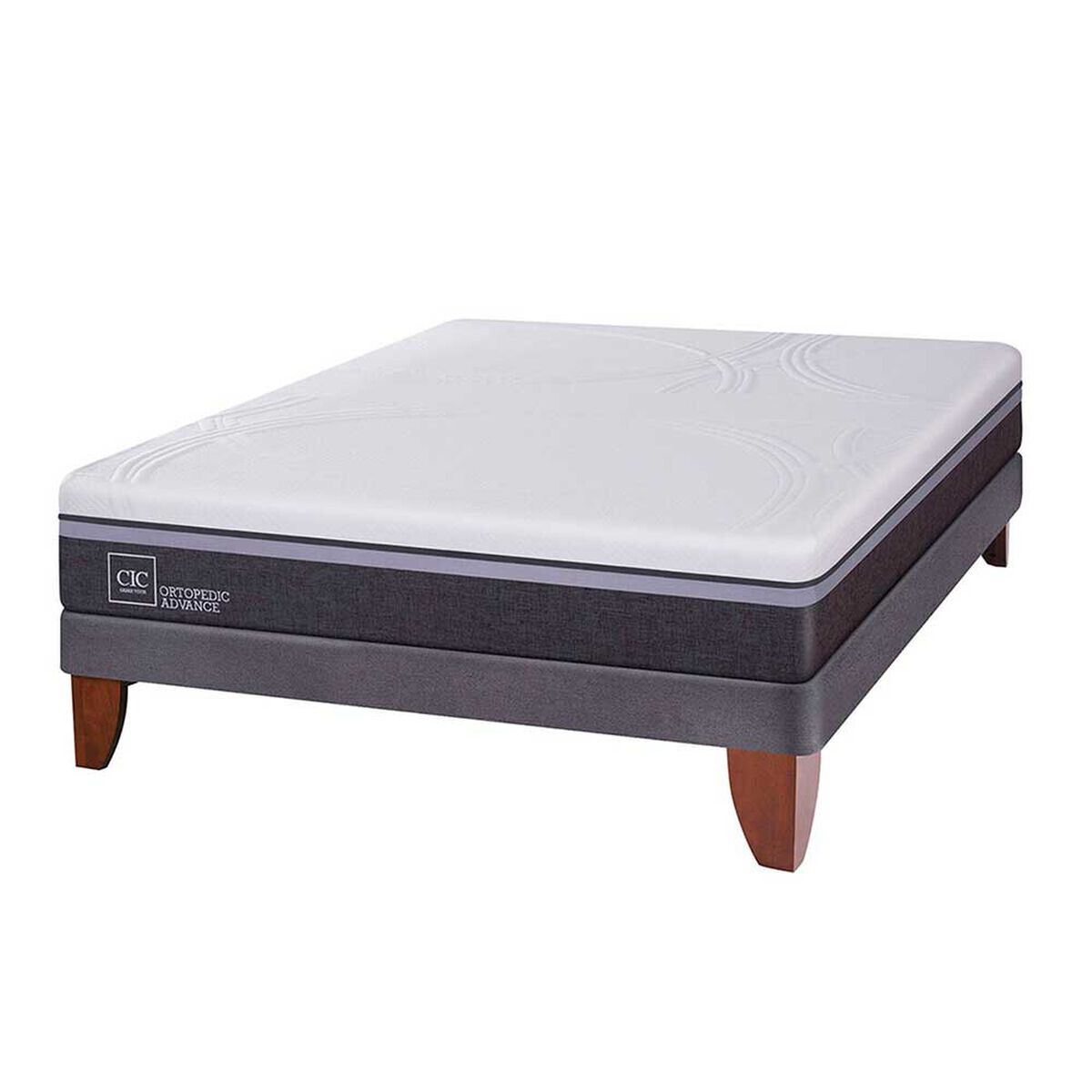Combo Cama Europea CIC 2 Plazas Ortopedic Advance + Respaldo + 2 Veladores CIC Genova + Pack Almohadas Celta Imperial Soft