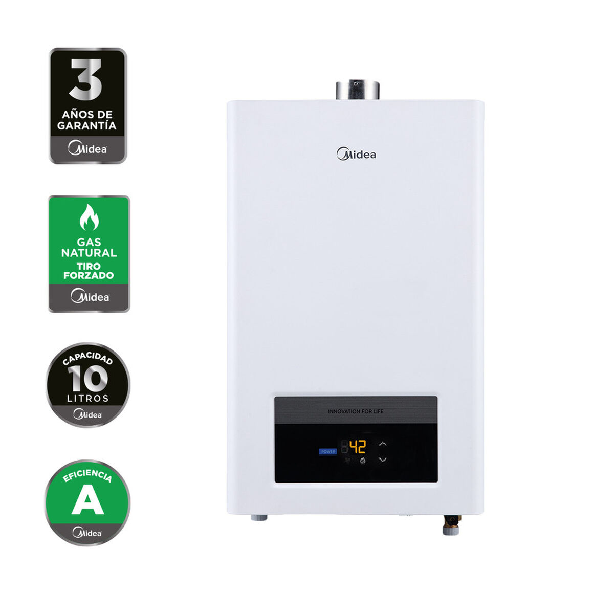 Calefont Gas Natural Midea MGWH10-20EQPCLW-GN Tiro Forzado 10 lts.