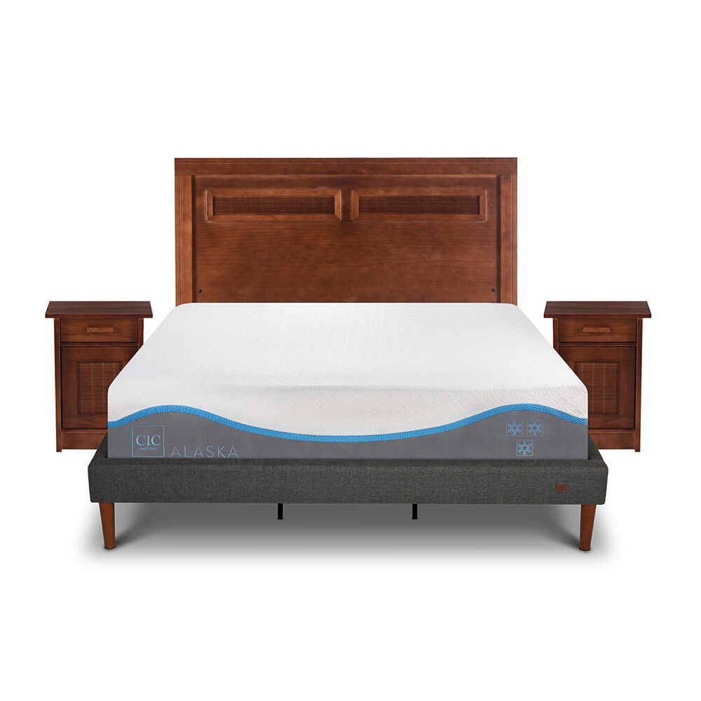 Cama Europea CIC King Alaska + Respaldo + 2 Veladores