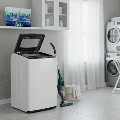 Combo Lavadora Automática Mademsa 9,5 kg + Aspiradora Vertical Electrolux Super Speed Plus Stk14 Azul + 2 Detergentes CleanX 35 Cápsulas