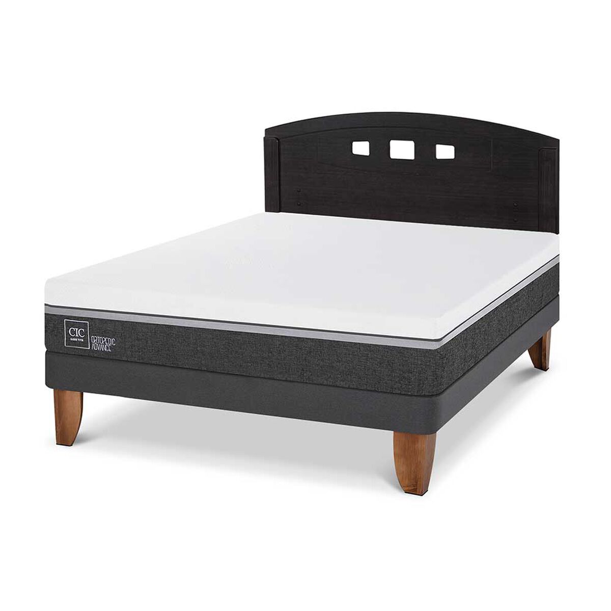 Cama Europea CIC 2 Plazas Ortopedic Advance + Respaldo Gales Negro