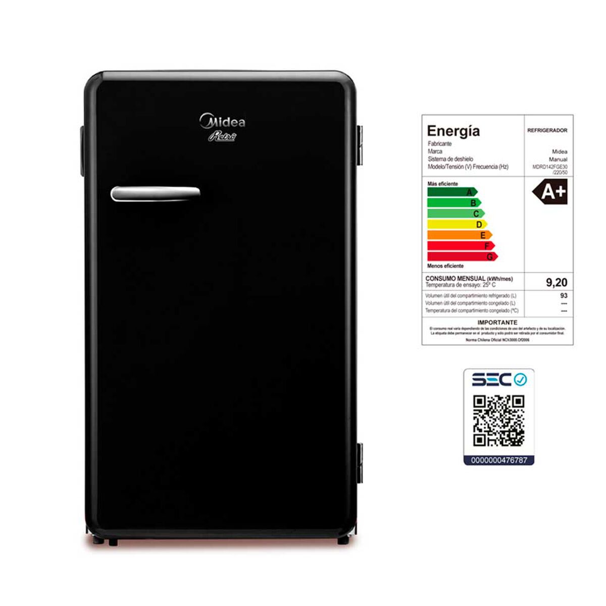 Minibar Midea MDRD142FGE30 93 lts. Negro