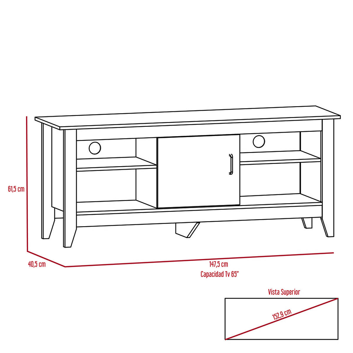Combo Rack TV 65" Con Puerta + Librero Tuhome Essential 12
