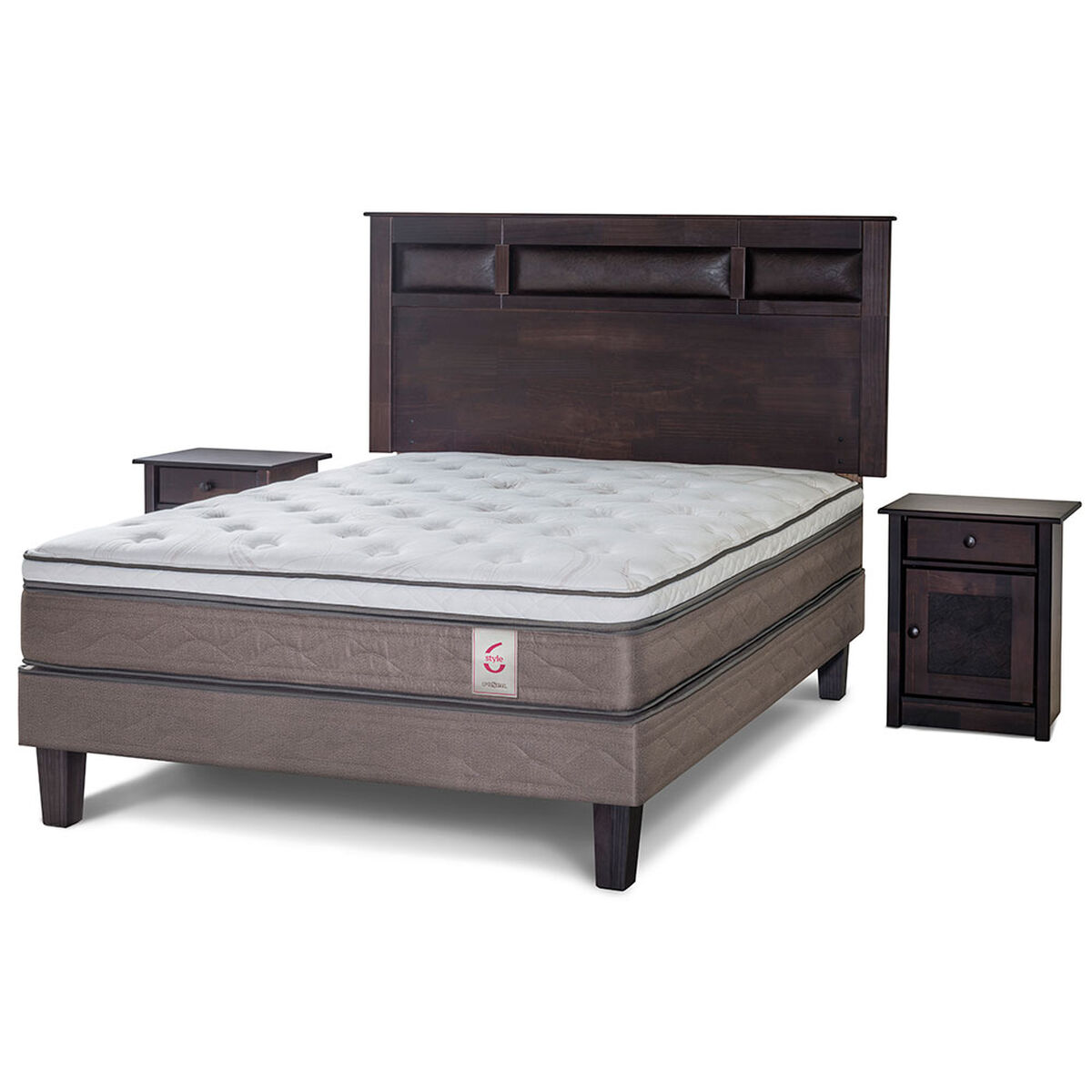 Cama Europea Rosen 2 Plazas New Style 6 + Set Maderas Bilbao