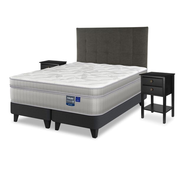 Cama Europea Flex 2 Plazas Paradise + Respaldo Design Grafito + 2 Veladores Rover