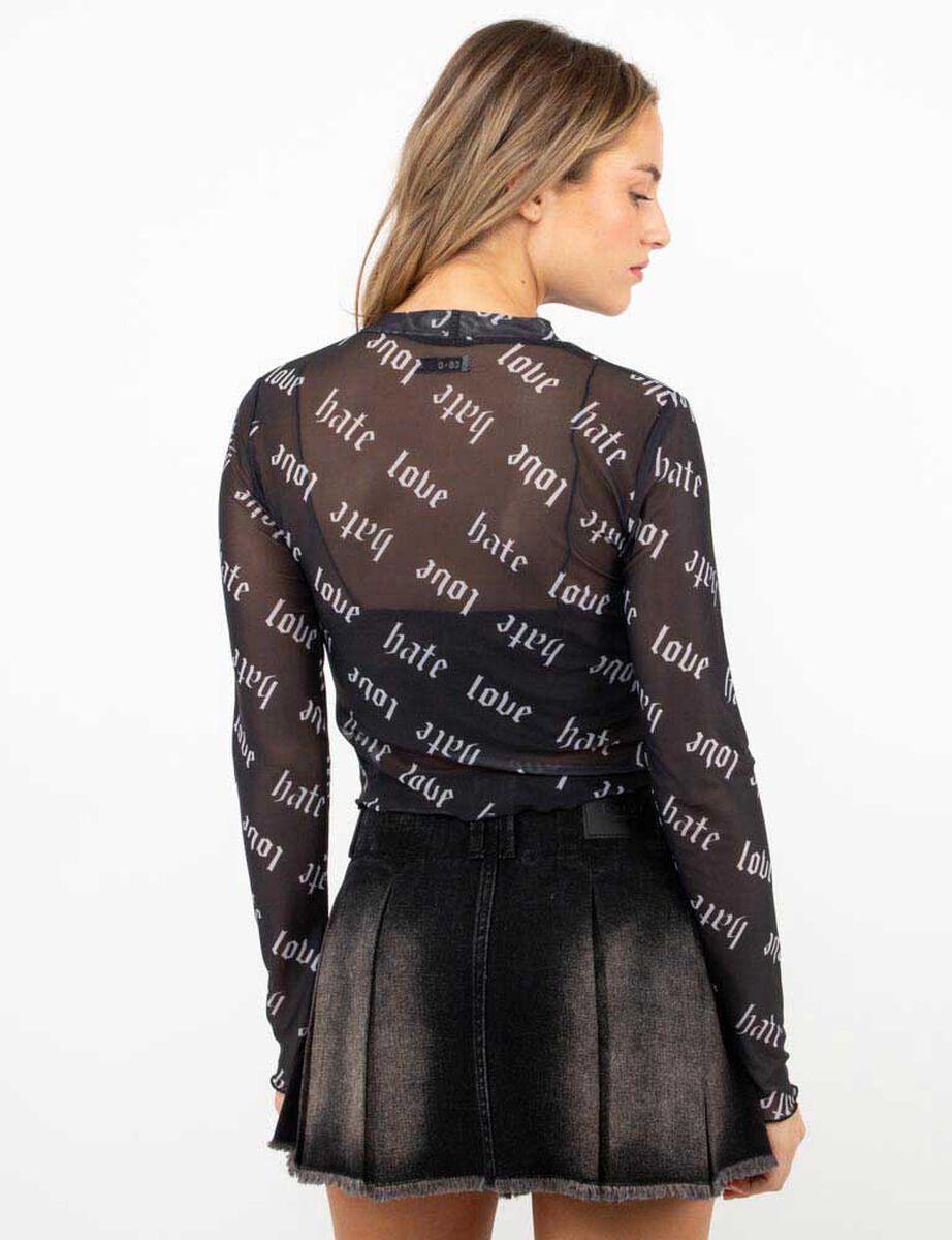 Polera Crop Transparente Estampada Manga Larga Mujer Icono