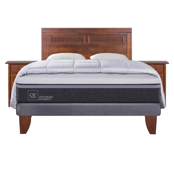 Cama Europea CIC 2 Plazas Ortopedic Advance + Respaldo + 2 Veladores Milan + 2 Almohadas + Plumón