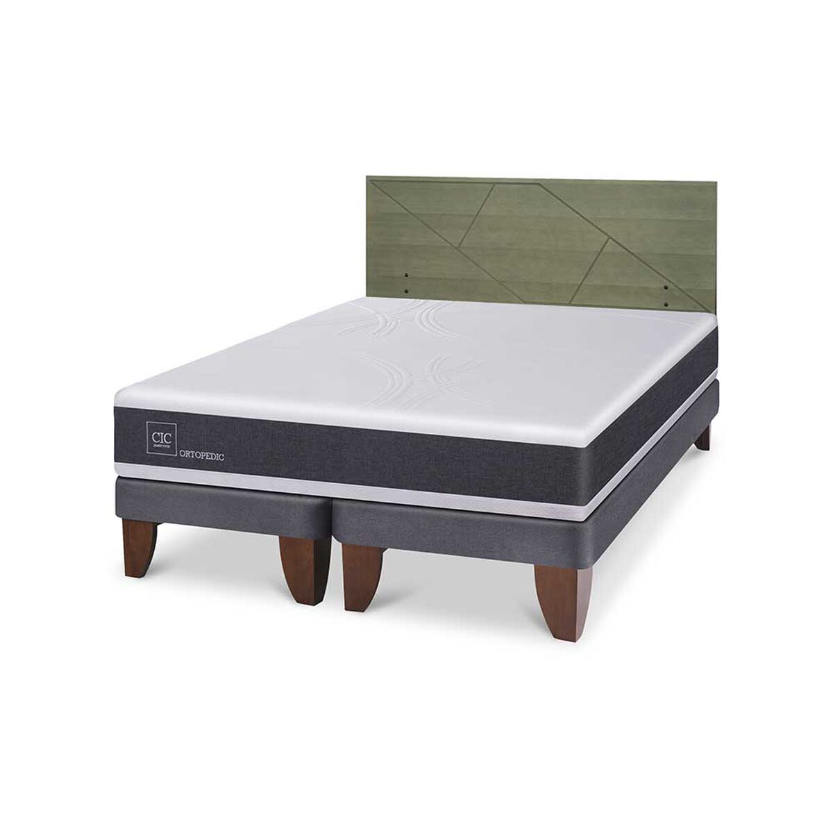 Cama Europea CIC Base Dividida 2 Plazas Ortopedic + Respaldo Villarrica Olivo