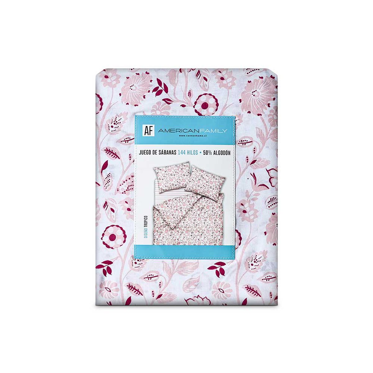 Juego de S&aacute;banas American Family King 144 Hilos Tropico Rosa