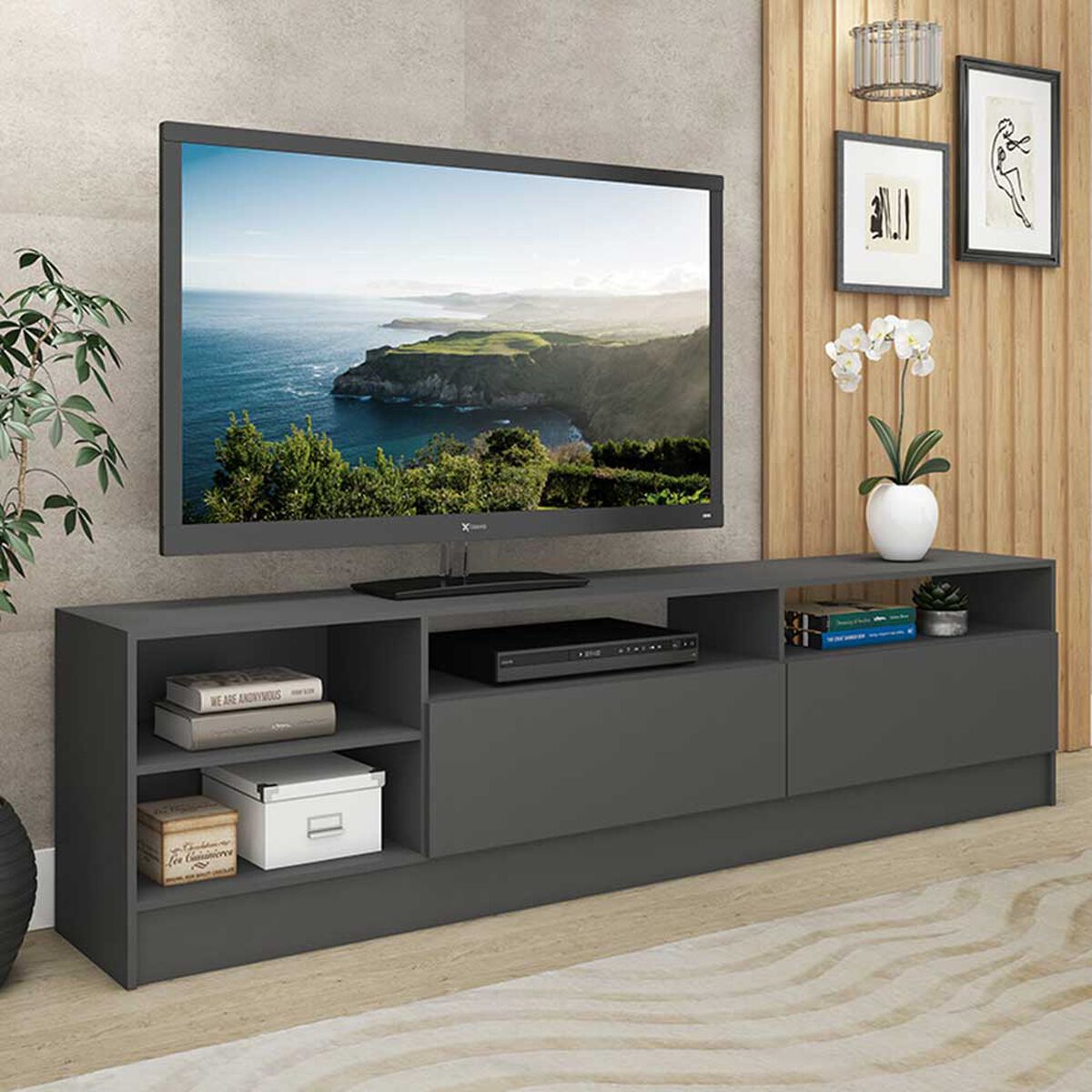Rack TV Vekkahome Grafitte Hasta 75" Gris