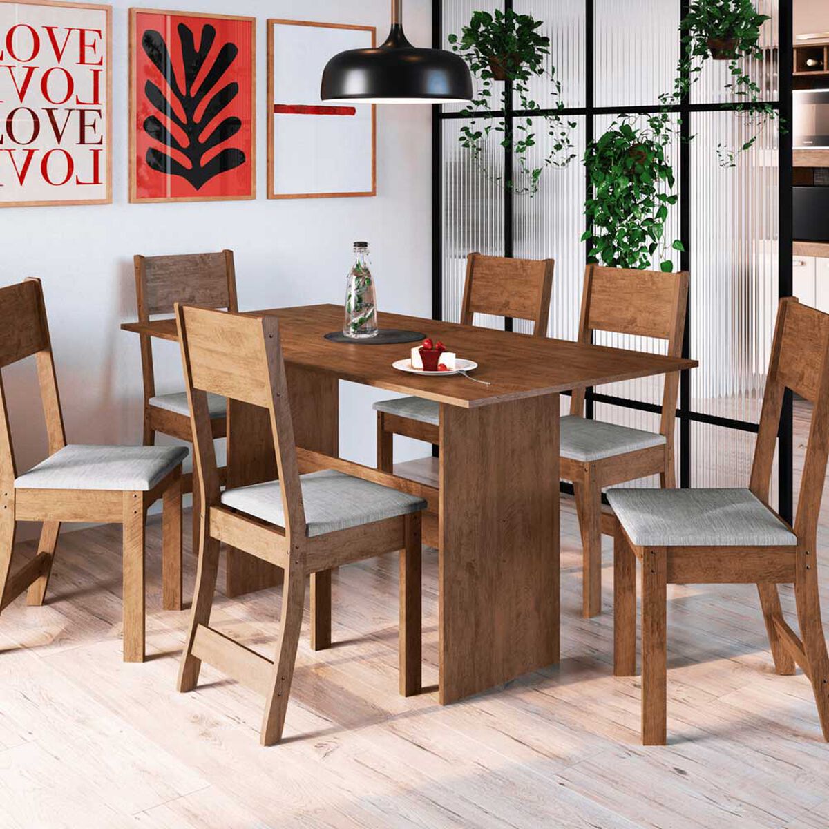 Juego de Cómedor Home Mobili Sabia 6 Sillas Marrón