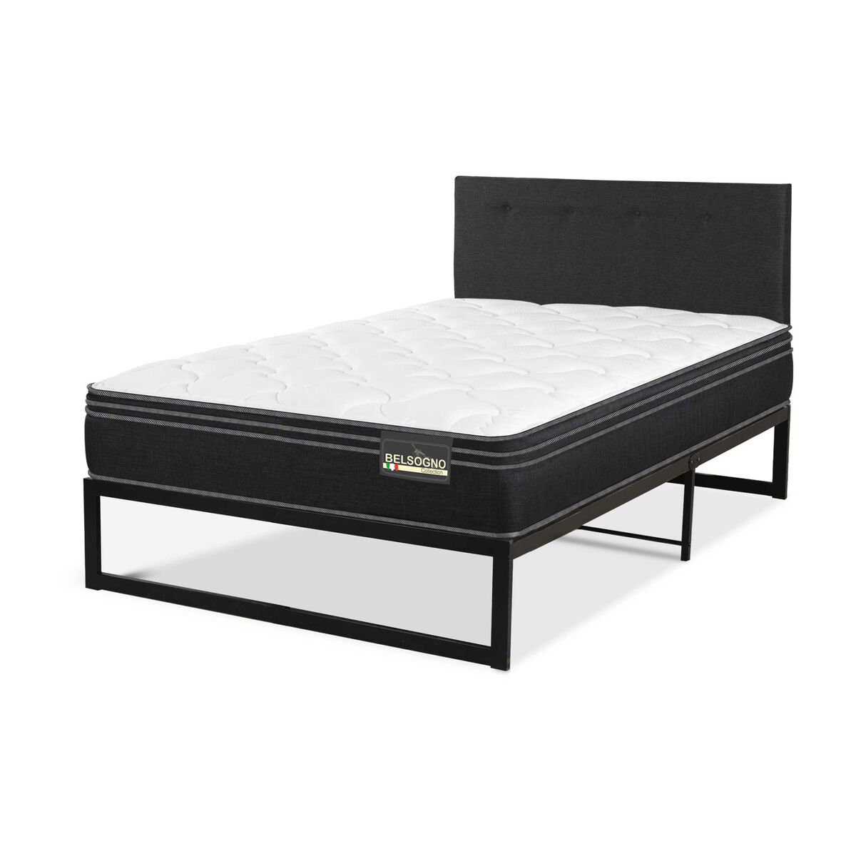 Cama Europea Belsogno 1,5 Plazas Premium + Respaldo Black