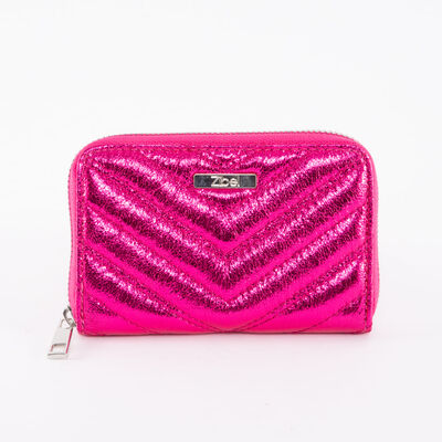 Billetera Metalica Fucsia Eco Cuero Mujer Zibel