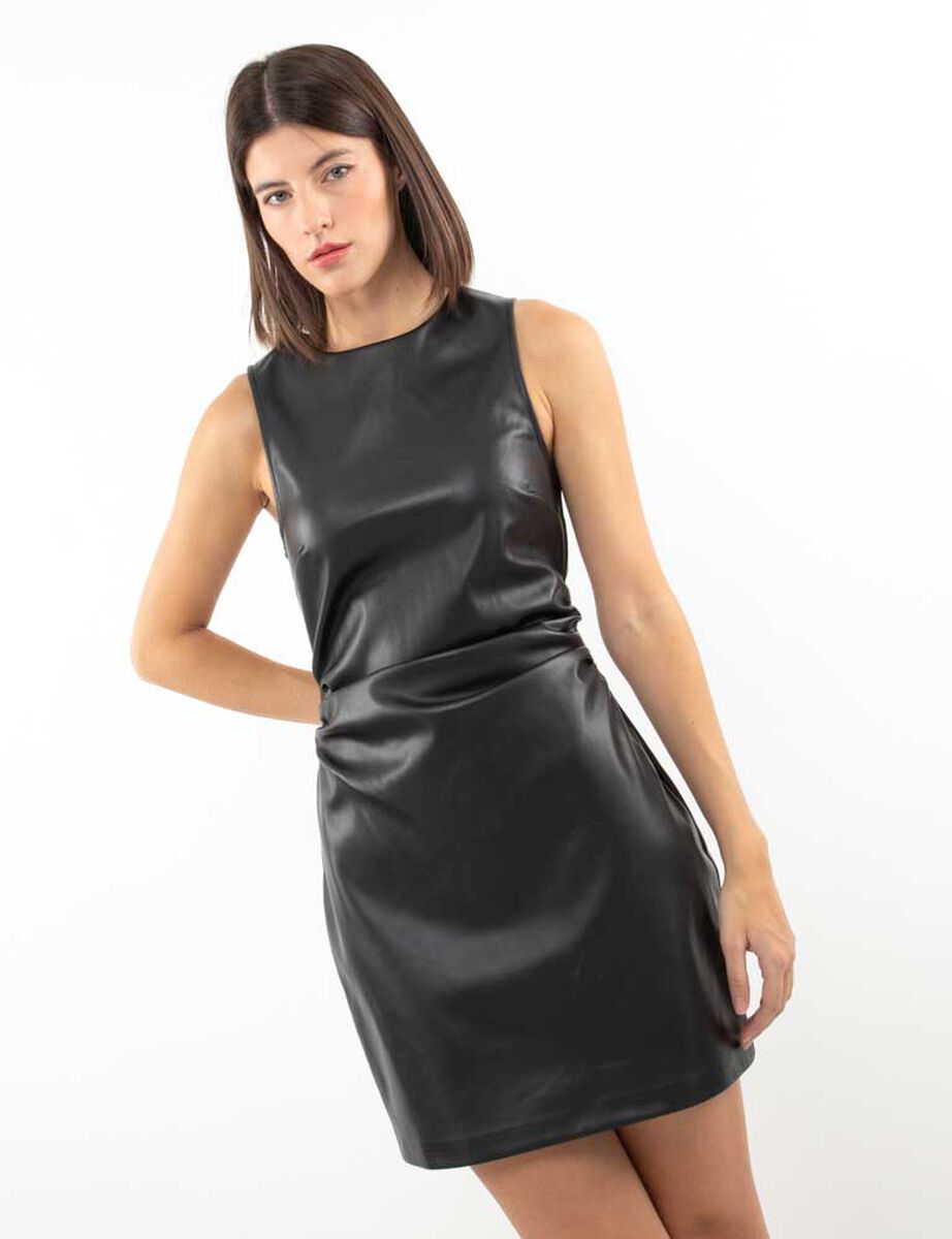 Vestido Corto Ecocuero Sin Mangas Mujer Fiorucci
