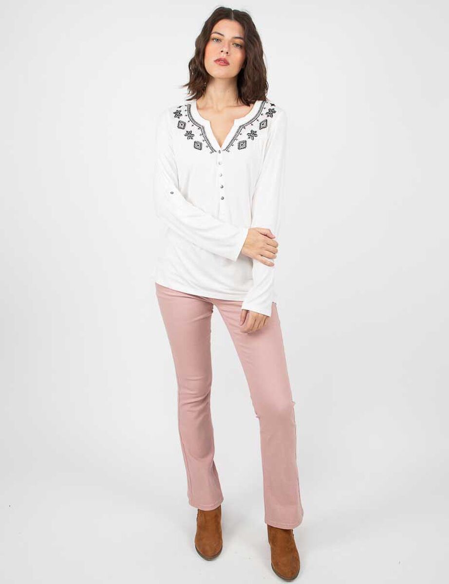 Polera Manga Larga Apliques Mujer Alma