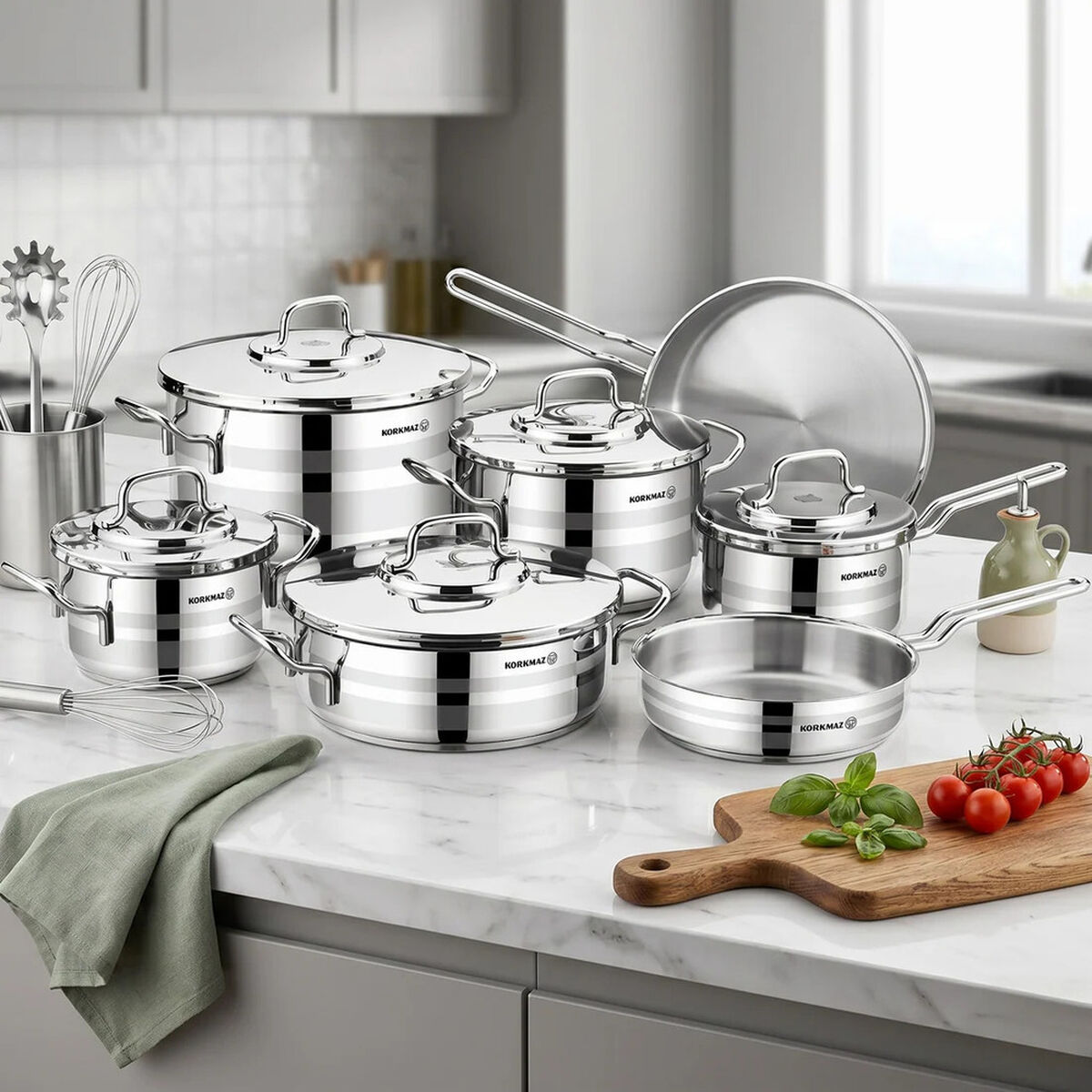 Bater&iacute;a de Cocina Korkmaz Astron 12 Piezas Acero Inox