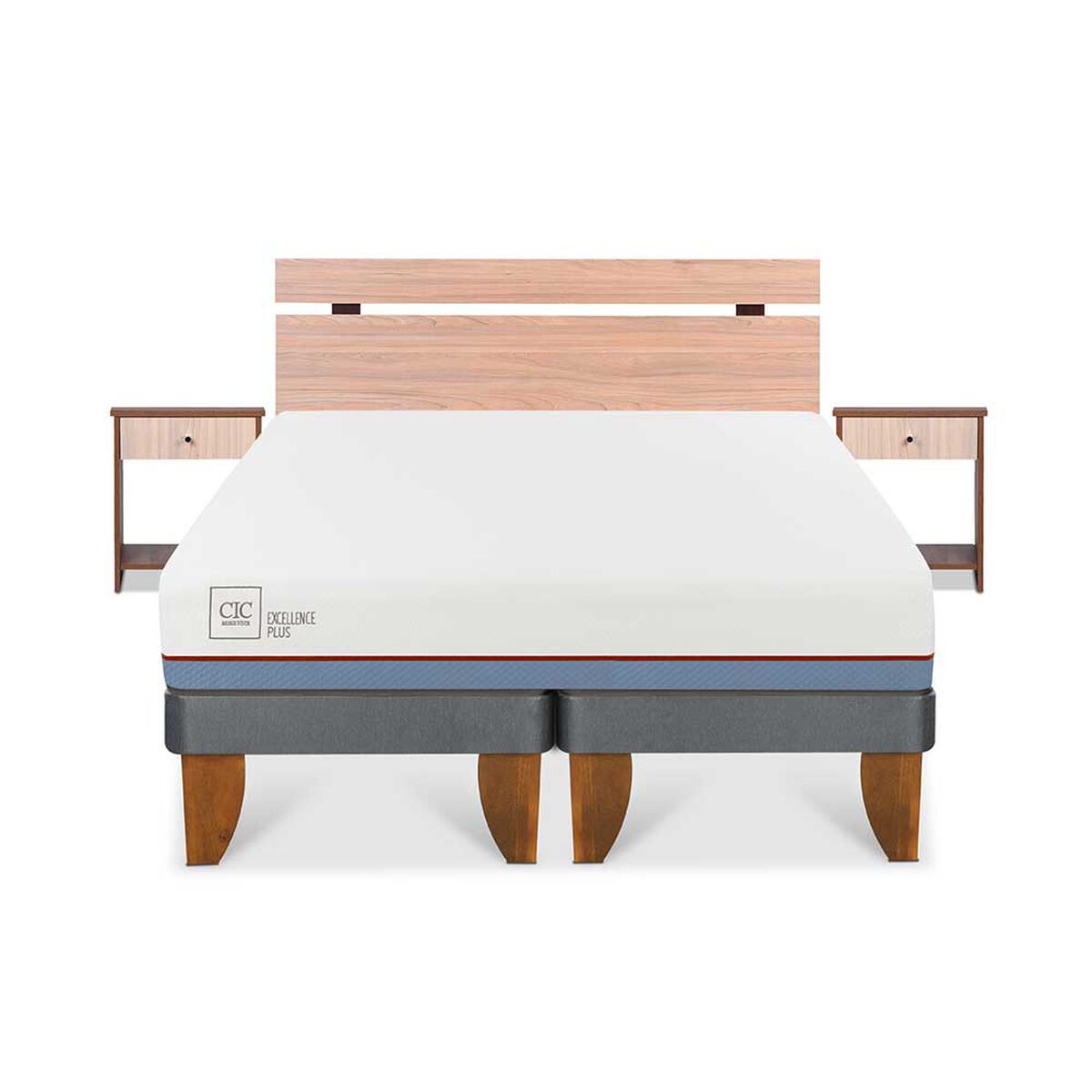 Cama Europea CIC Base Dividida 2 Plazas Excellence Plus + Respaldo + 2 Veladores