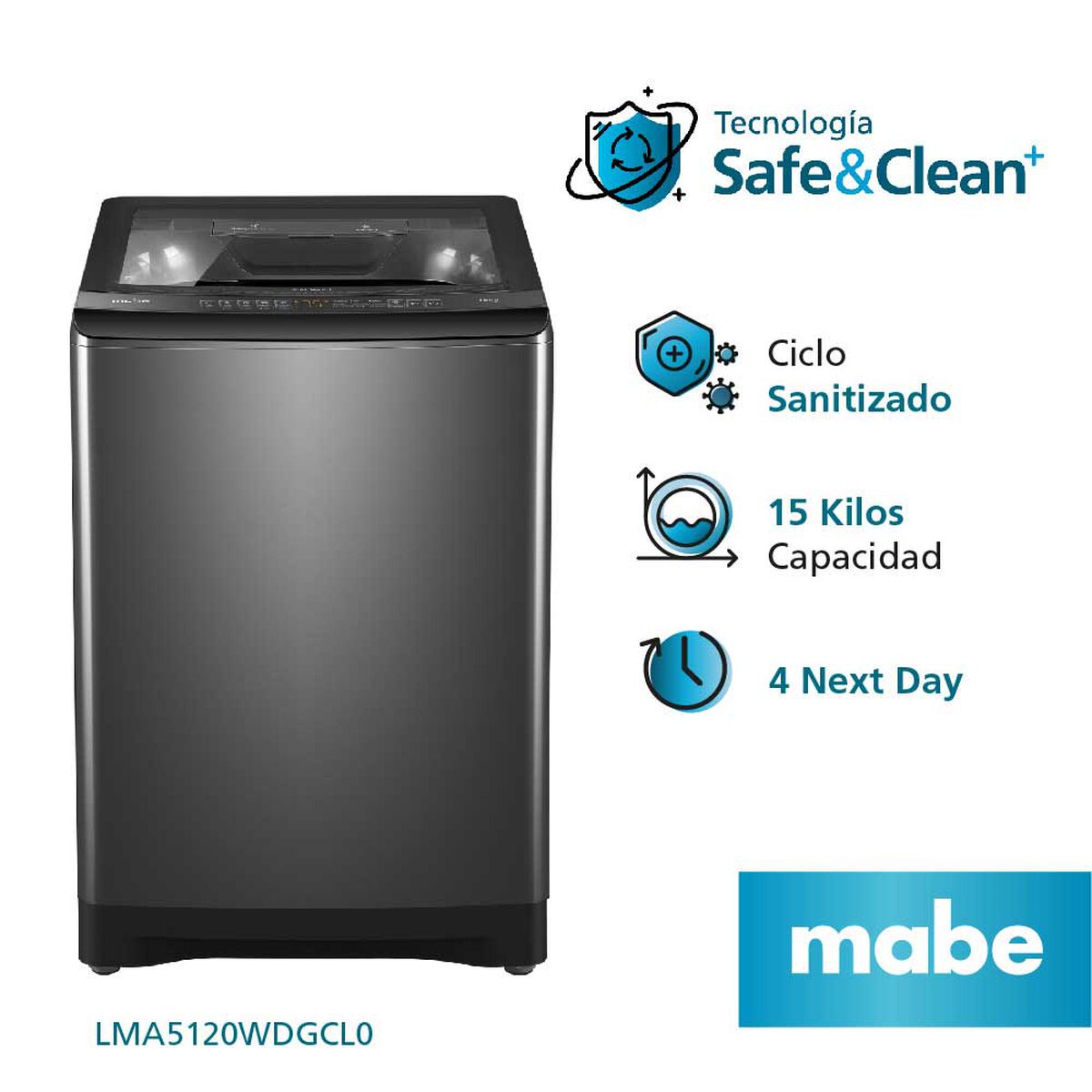 Lavadora Automática Mabe LMA5120WDGCL0 15 kg.